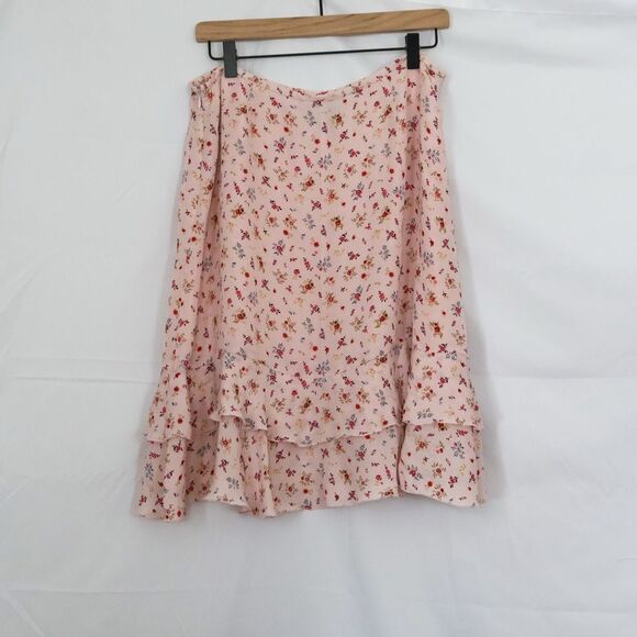 Josephine Chaus Pink Floral 100% Silk Ruffle Skirt - 12 - Picture 3 of 8